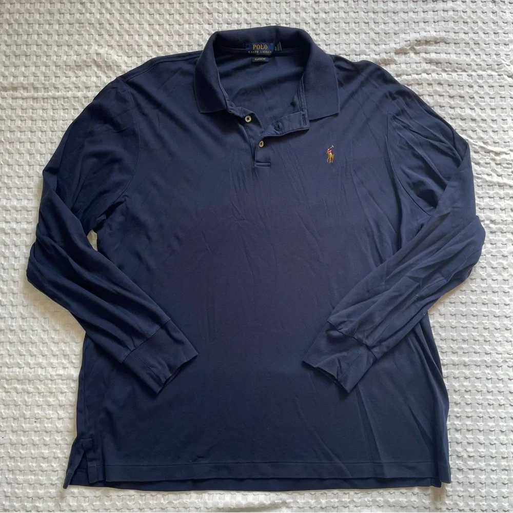 Polo Ralph Lauren Long Sleeve Polo Shirt XL Classic Fit Multicolor Pony‎ Navy
